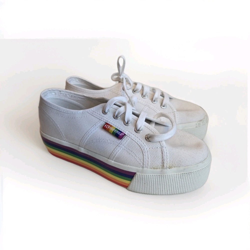 Superga Lace-Up Platform Sneaker  Rainbow Stripes U.S Women's‎ Size EU 38